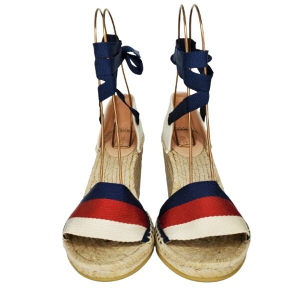 Gucci Lilibeth Sylvie Web Multicolor Canvas Wedge Espadrille Sandals - Picture 3 of 9